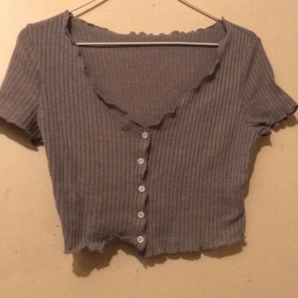 Women's Grey V-Neck Print Crop Top